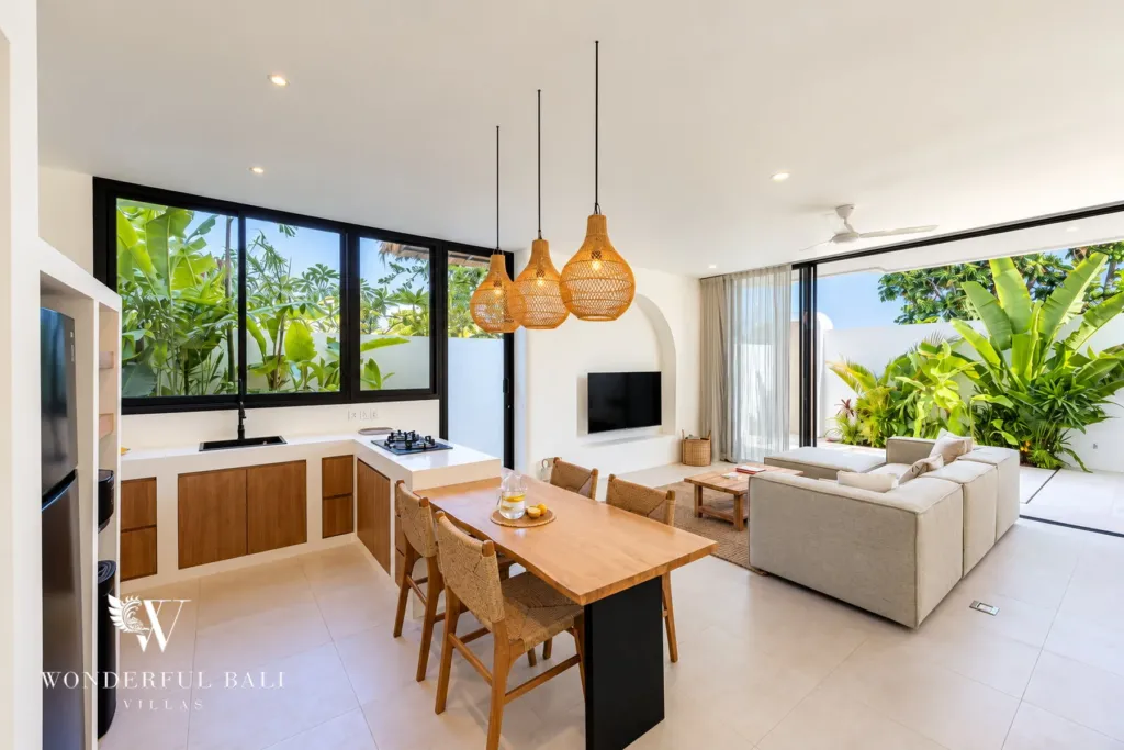 2BR villa for rent in Munggu — dining table for four by the kitchen