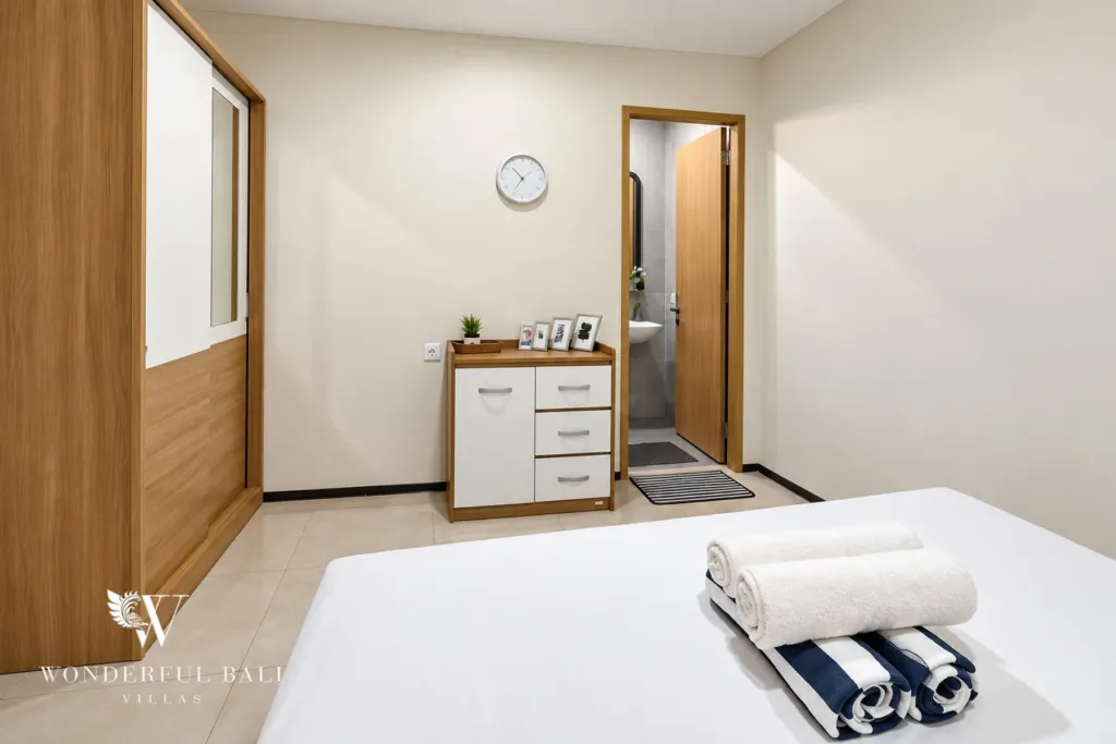 2BR villa for sale in Sanur — second bedroom with door to the bathroom