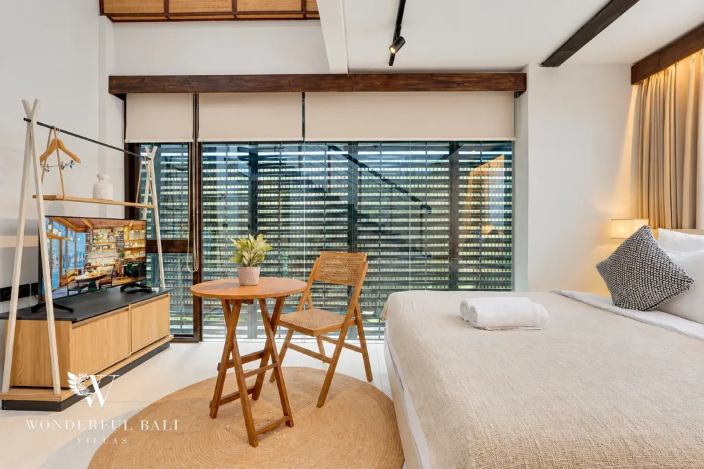 4BR villa for sale in Canggu — bedroom with TV cabinet and garment rail