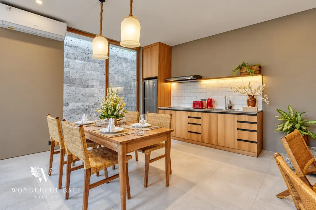 2BR villa long term rental Pererenan — dining area and kitchen