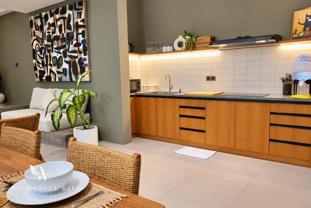 2BR villa long term rental Pererenan — fully equipped kitchen