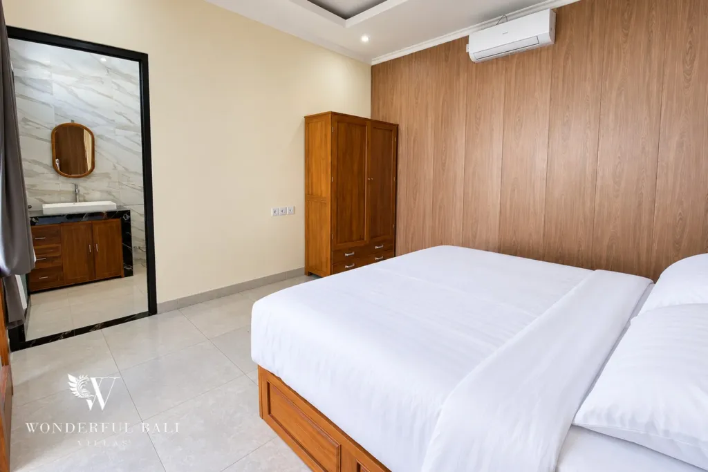 3BR villa for sale or rent in Sanur — second bedroom with en-suite bathroom door