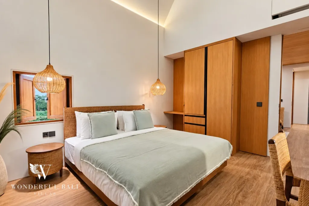 2BR villa long term rental Pererenan — bedroom with built-in wardrobe