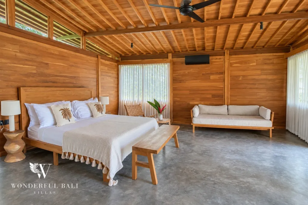 3BR villa Seseh, Canggu — bedroom interior in teak
