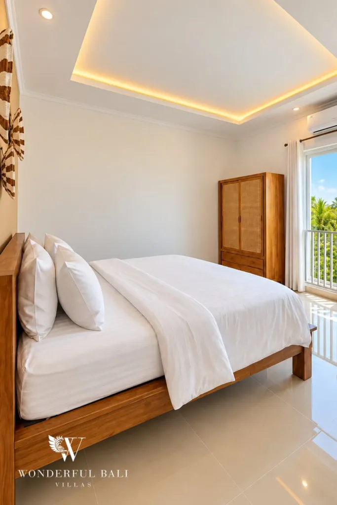 3BR villa for rent in Padonan — bright bedroom with balcony doors