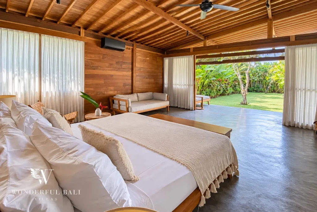 3BR villa Seseh, Canggu — bedroom opening to the garden