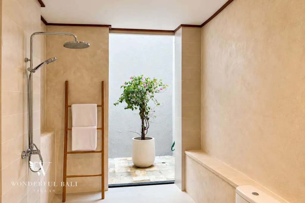 3BR villa Berawa, Canggu — bathroom with rainfall shower