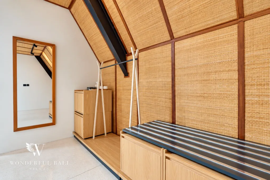 4BR villa for sale in Canggu — loft dressing area with mirror and storage bench