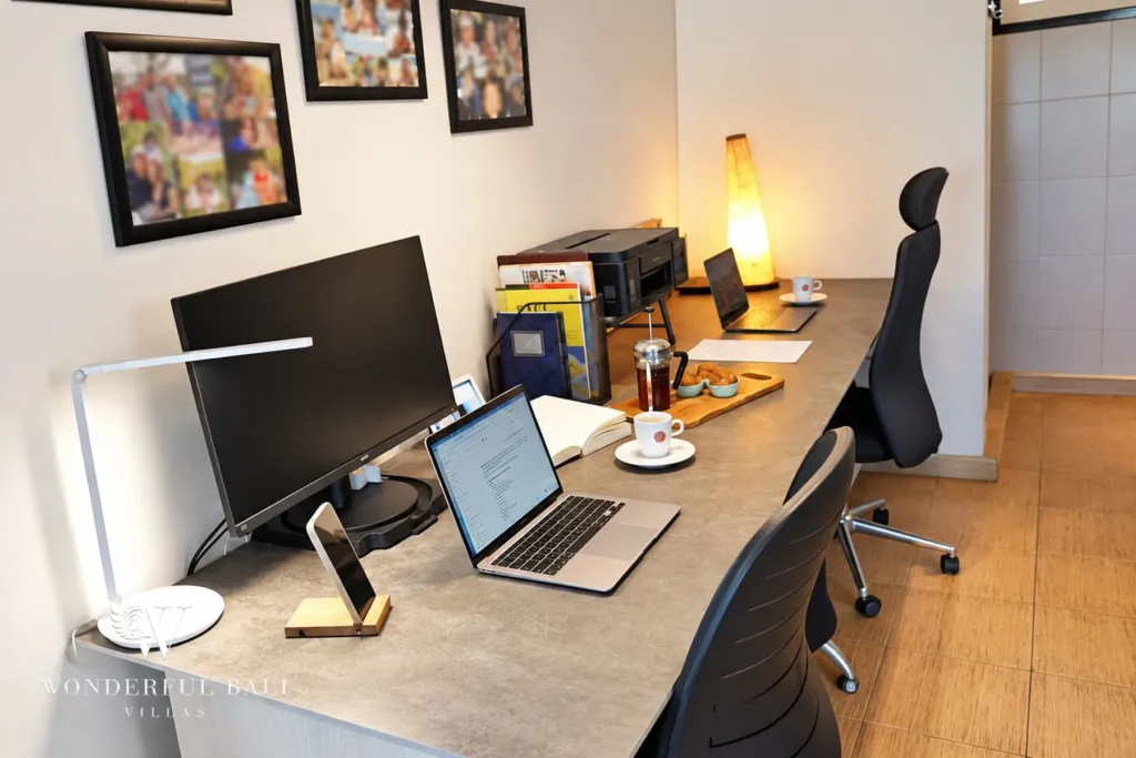 3BR villa for rent in Tabanan — home office with two desks for two people