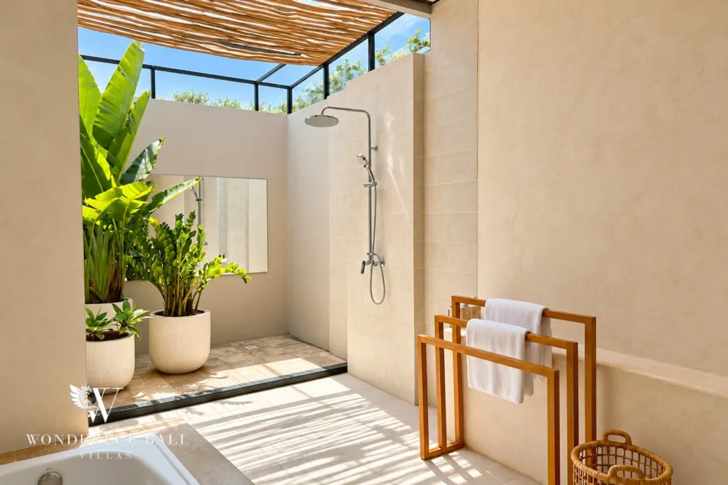 3BR villa Berawa, Canggu — open-air bathroom