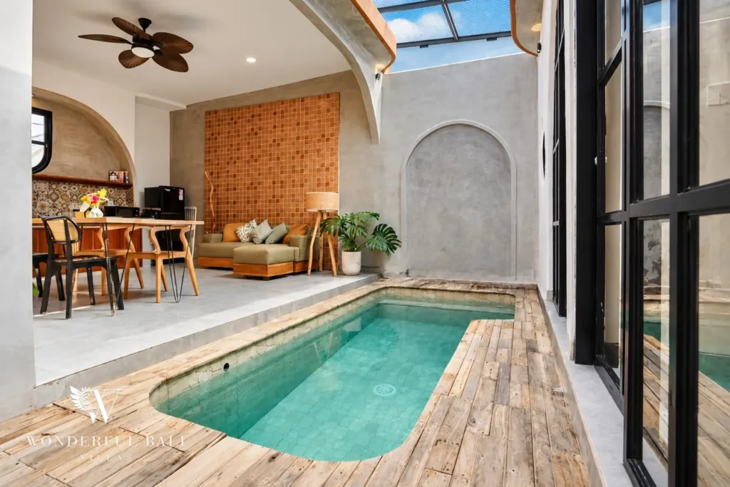 2BR villa for sale in Sanur — private pool with timber deck and living area