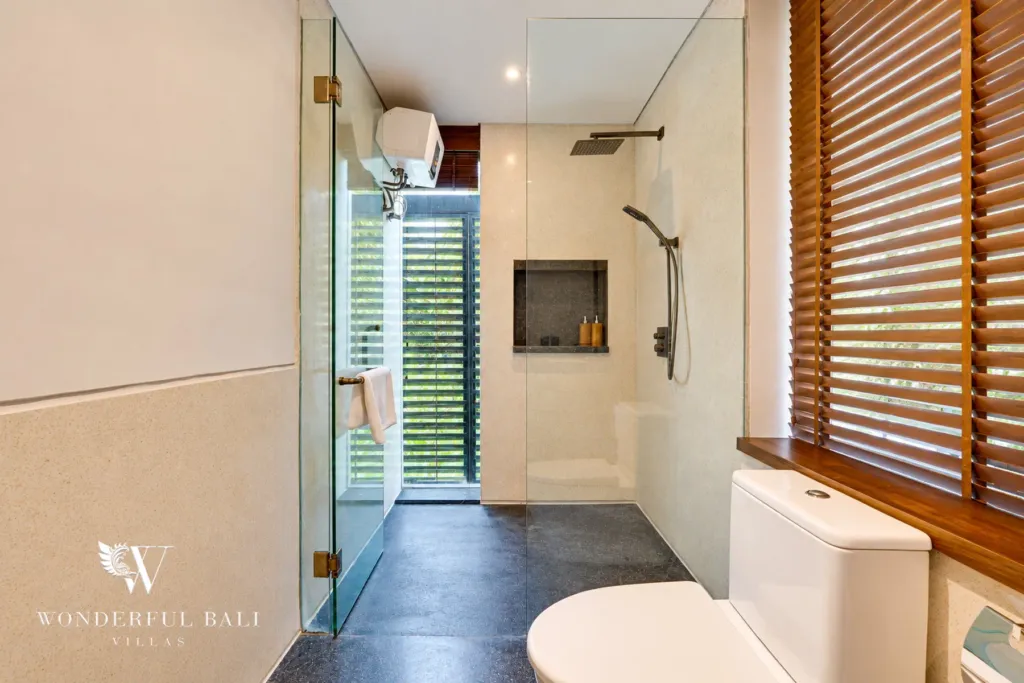 4BR villa for sale in Canggu — glass walk-in rain shower
