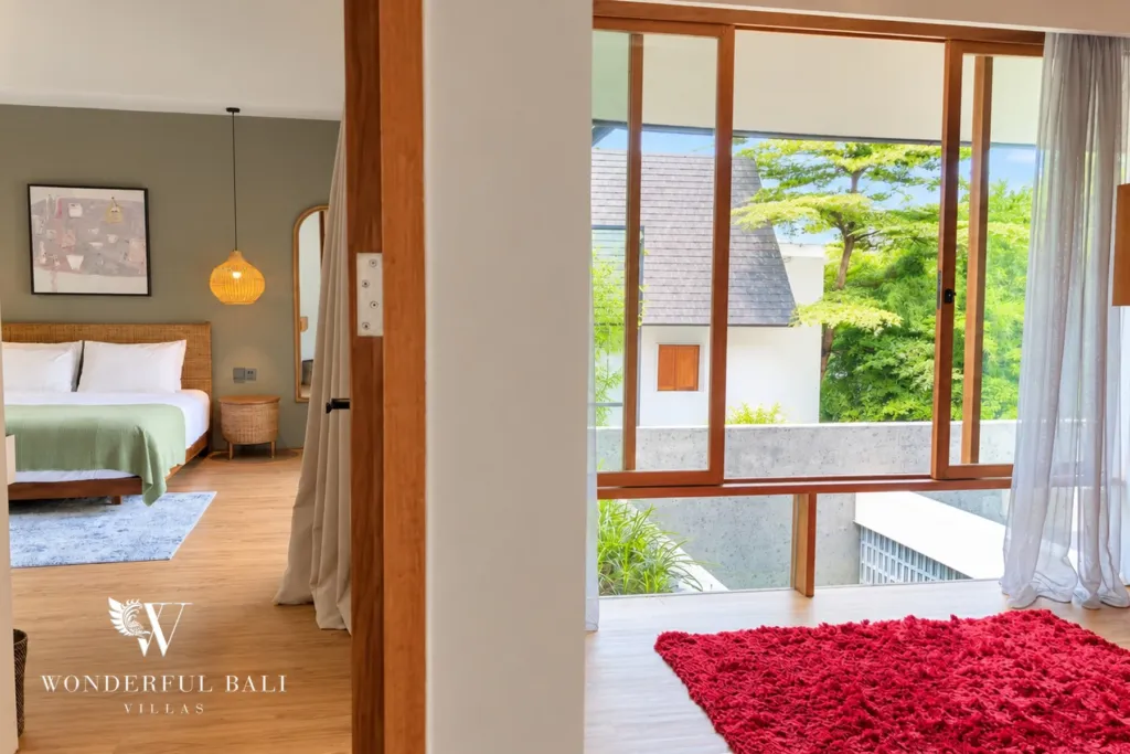 2BR villa long term rental Pererenan — bathroom opening to the bedroom
