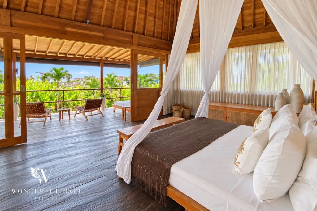 3BR villa Seseh, Canggu — upstairs bedroom and terrace
