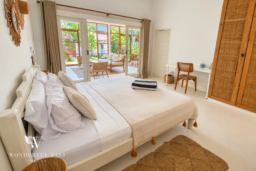 2BR villa Berawa, Canggu — bedroom one with garden doors