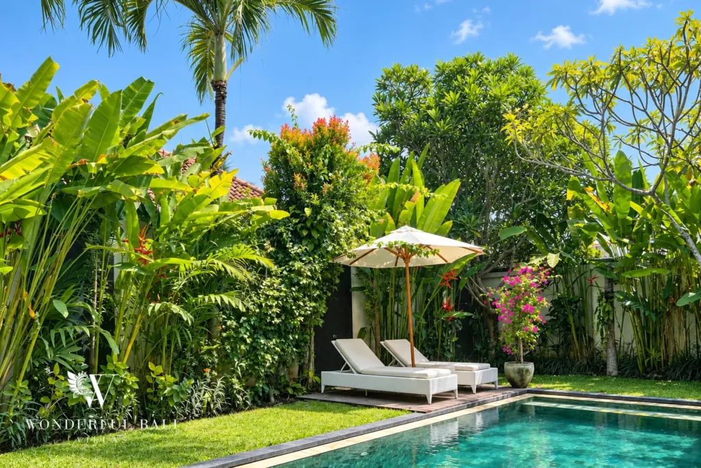 3BR villa Berawa, Canggu — poolside garden