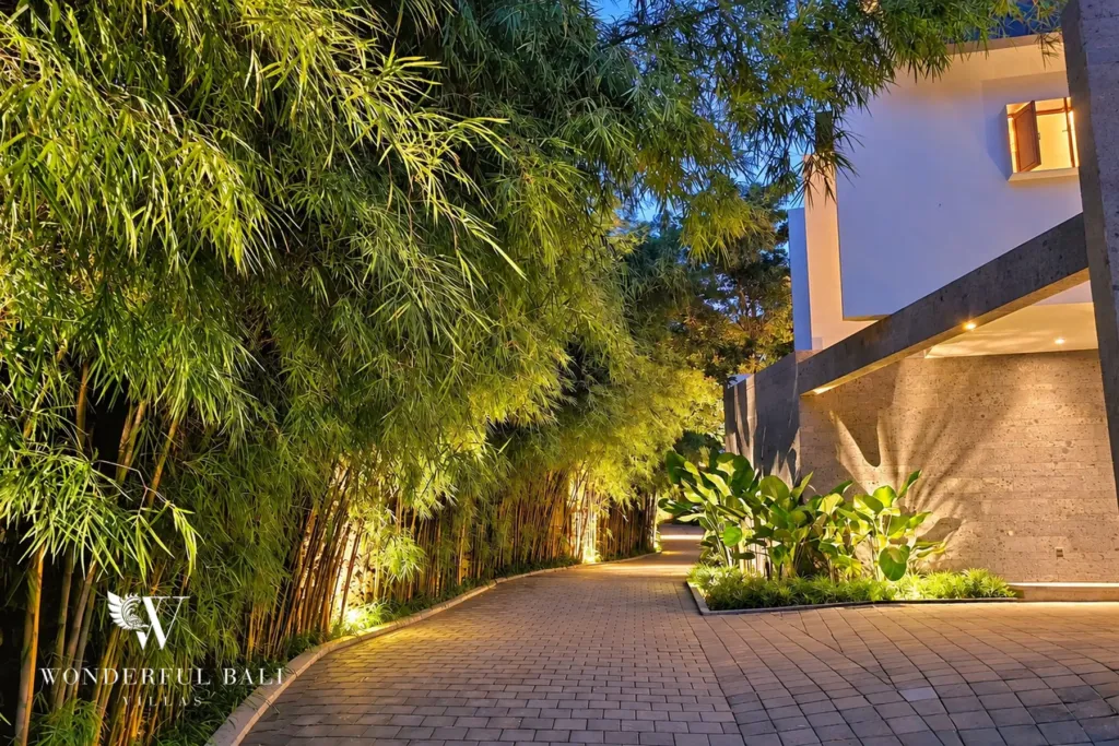 2BR villa long term rental Pererenan — bamboo entrance lane