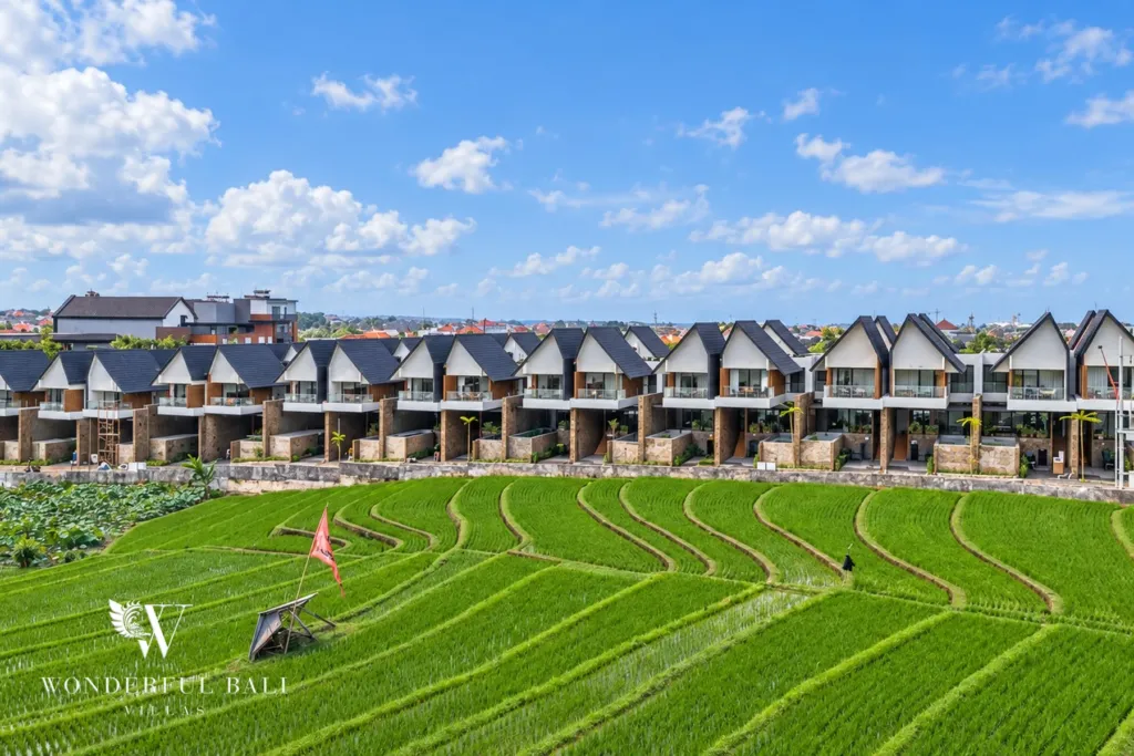 3BR villa long term rental Canggu — terraced rice fields beside the villa