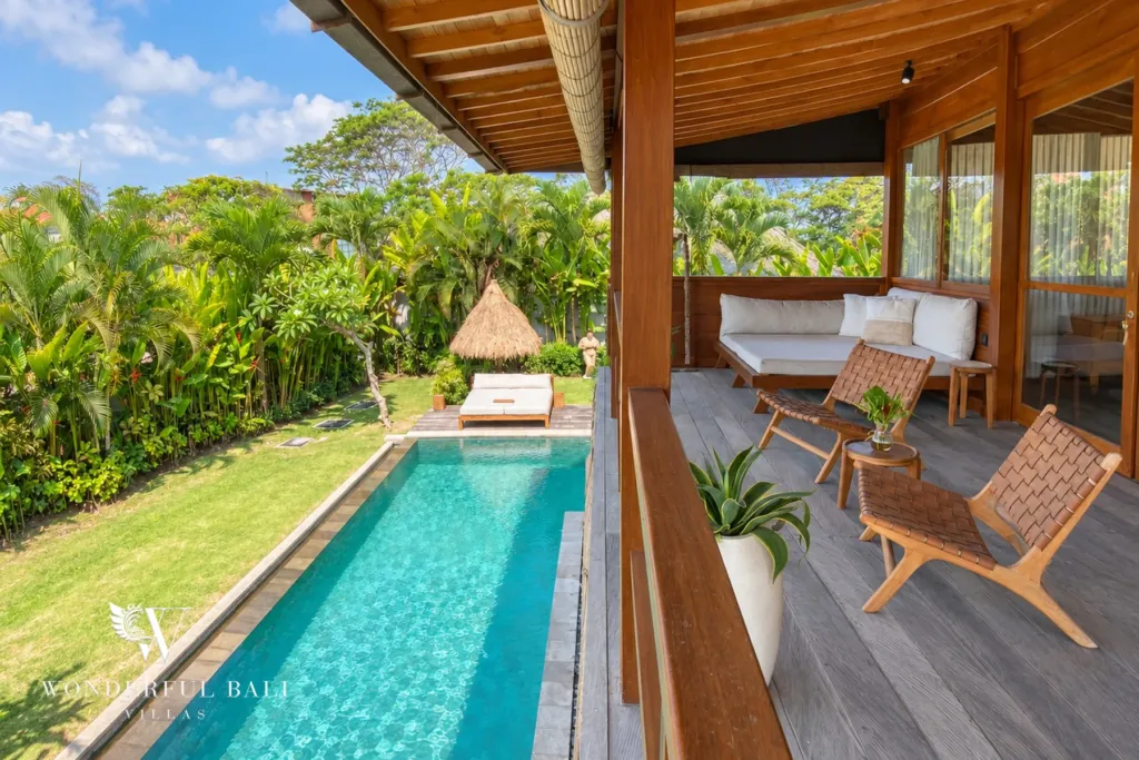 3BR villa Seseh, Canggu — upper terrace overlooking the pool