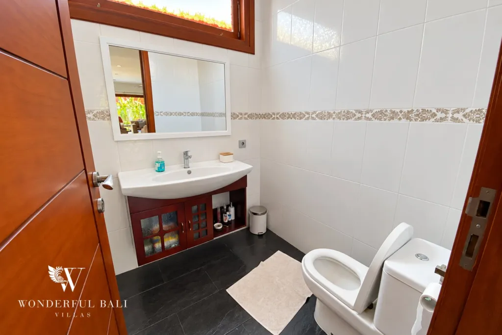 3BR villa for rent in Sanur — guest bathroom with vanity