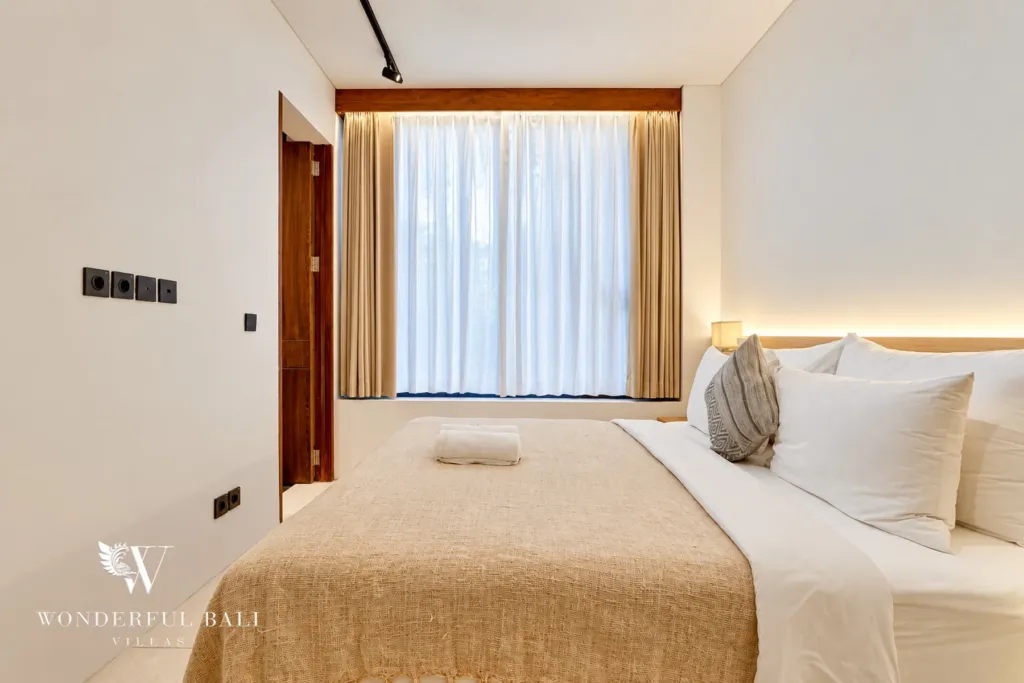 4BR villa for sale in Canggu — bedroom with curtained window