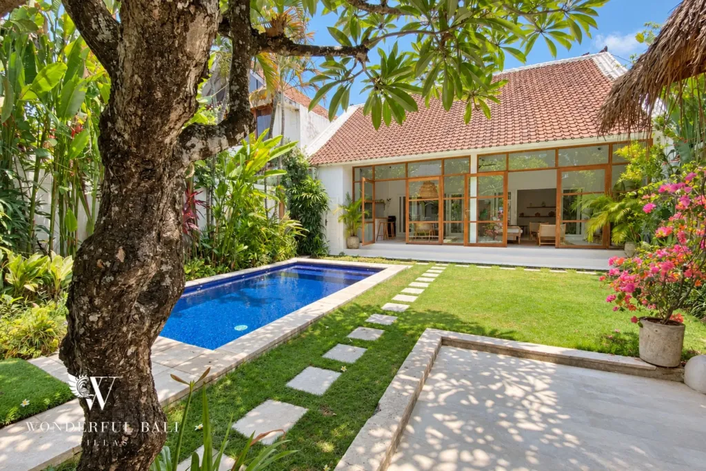 2BR villa Berawa, Canggu — pool and garden path