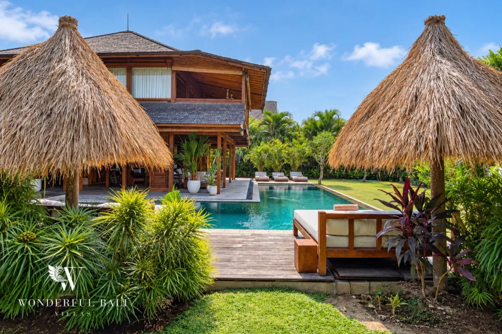 3BR villa Seseh, Canggu — poolside pavilions
