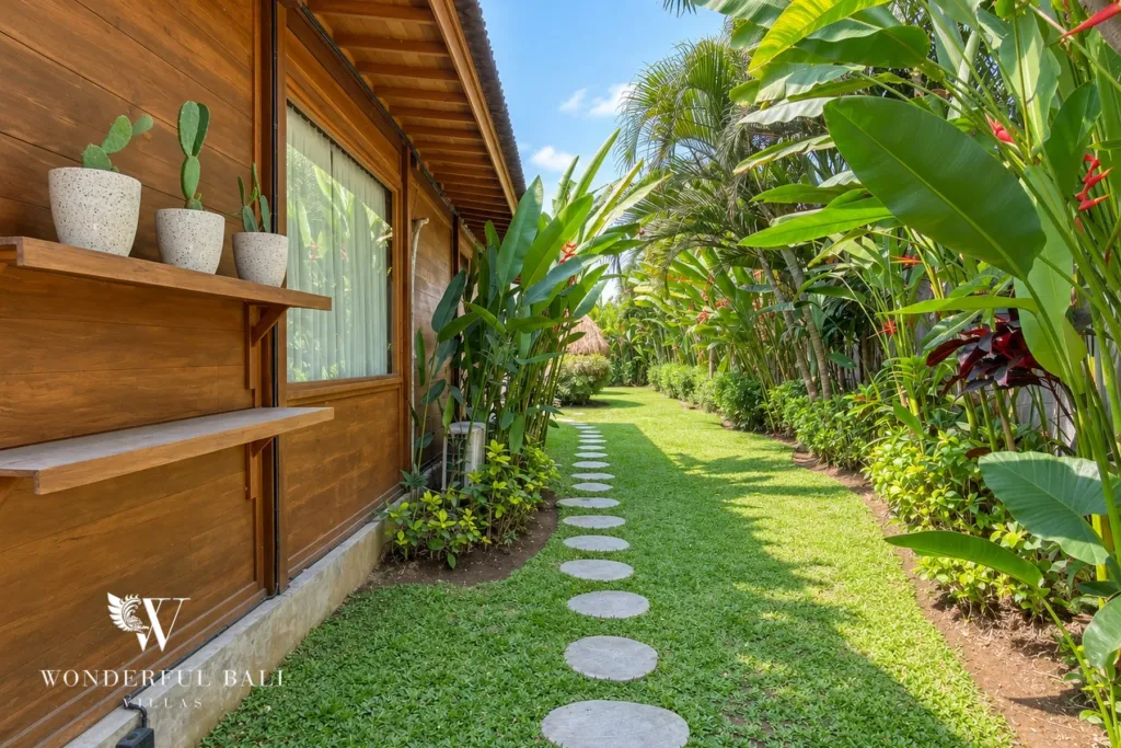 3BR villa Seseh, Canggu — side garden path