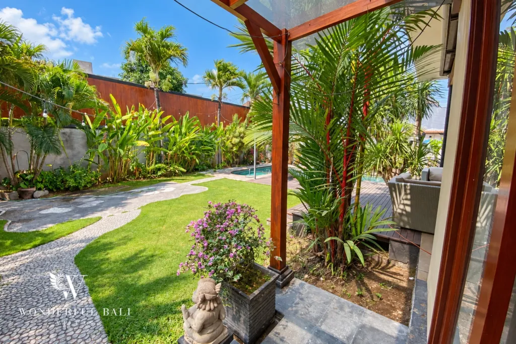 3BR villa for rent in Sanur — garden path from the terrace