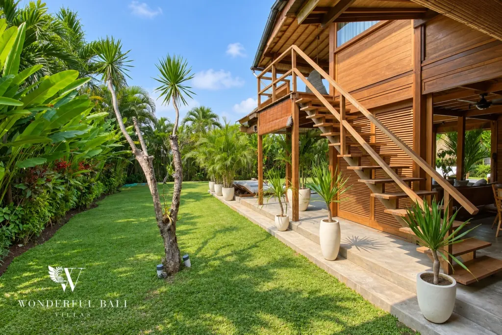 3BR villa Seseh, Canggu — garden and staircase