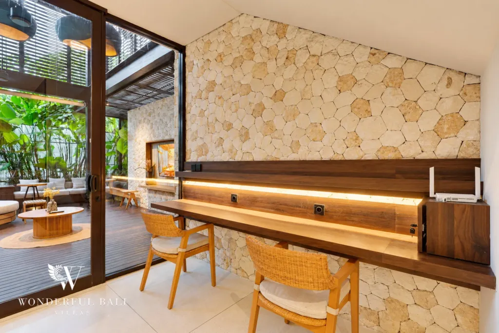 4BR villa for sale in Canggu — workspace opening onto the living deck