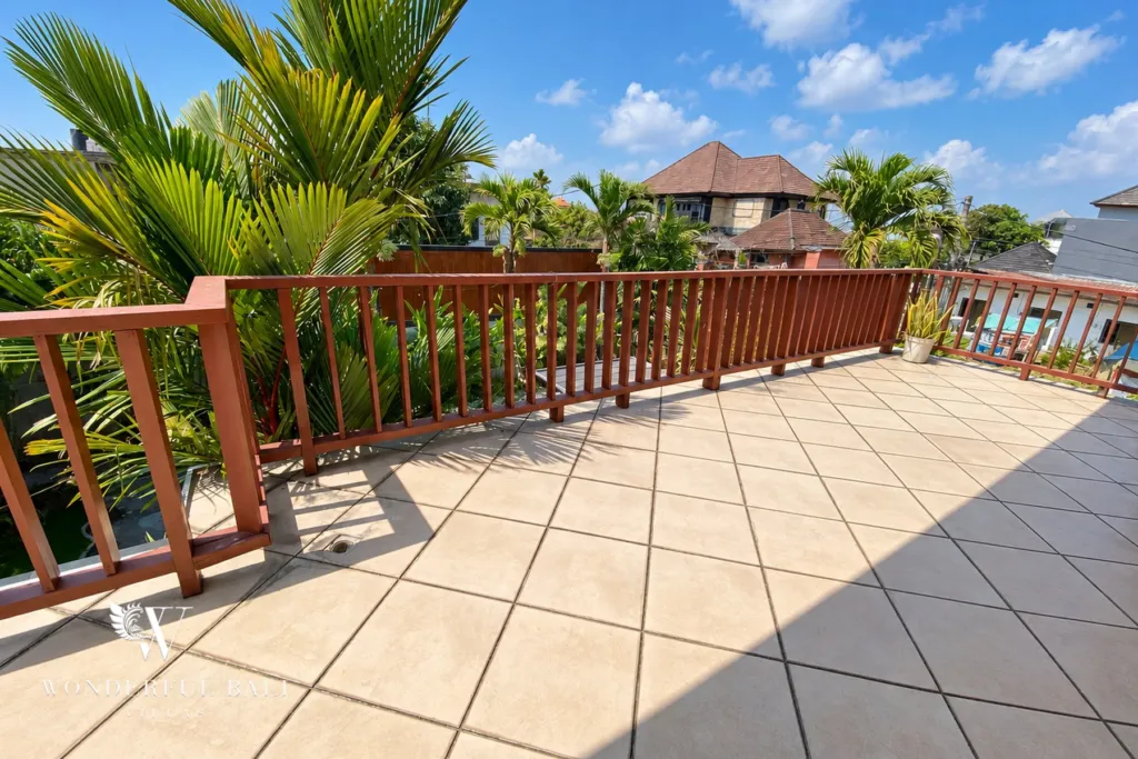 3BR villa for rent in Sanur — upstairs terrace over the garden