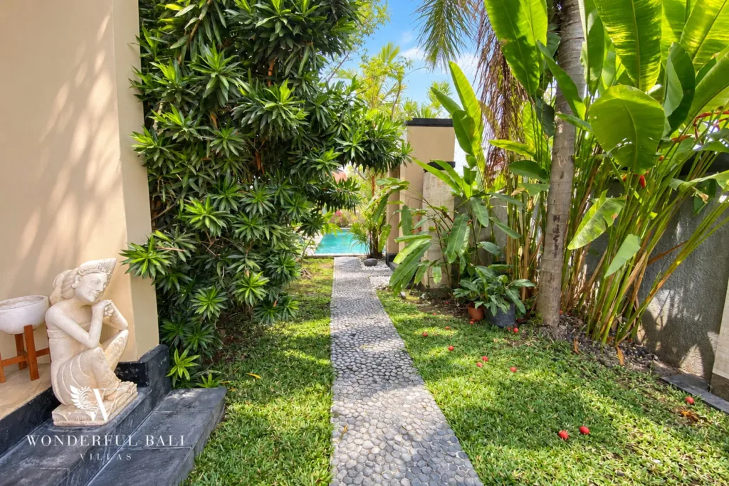 3BR villa for rent in Sanur — side garden path to the pool
