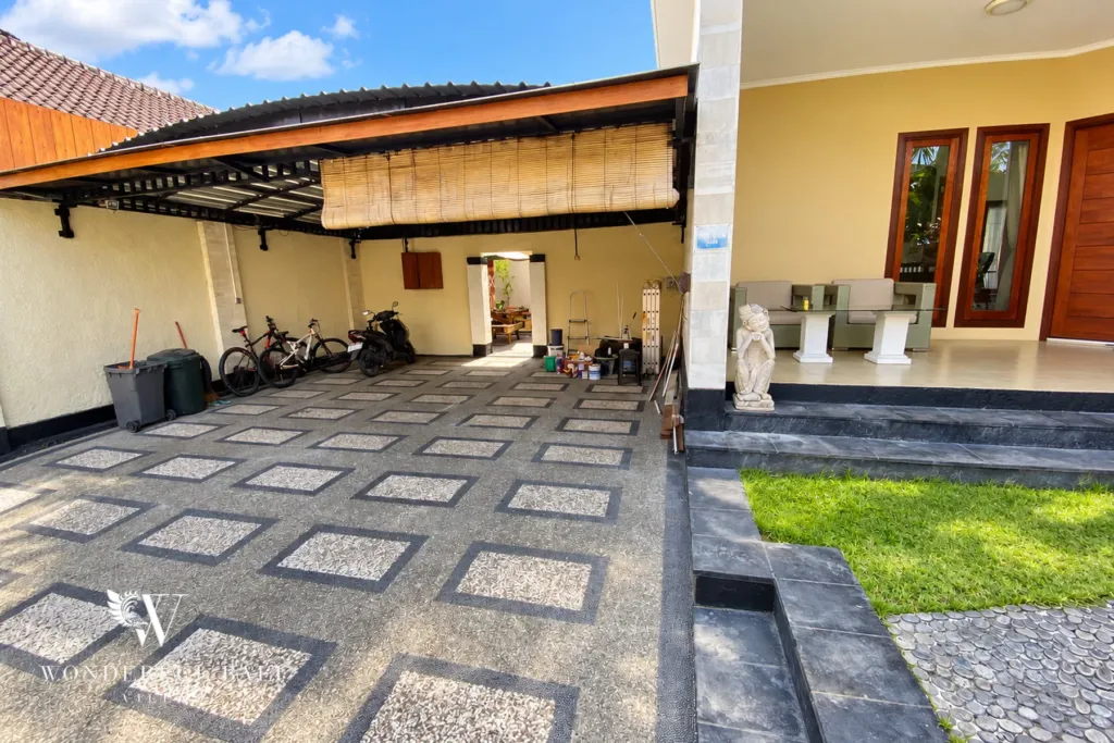 3BR villa for rent in Sanur — carport beside the service rooms