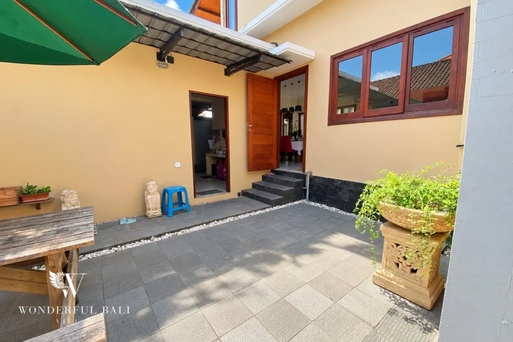 3BR villa for rent in Sanur — rear courtyard by the service entrance