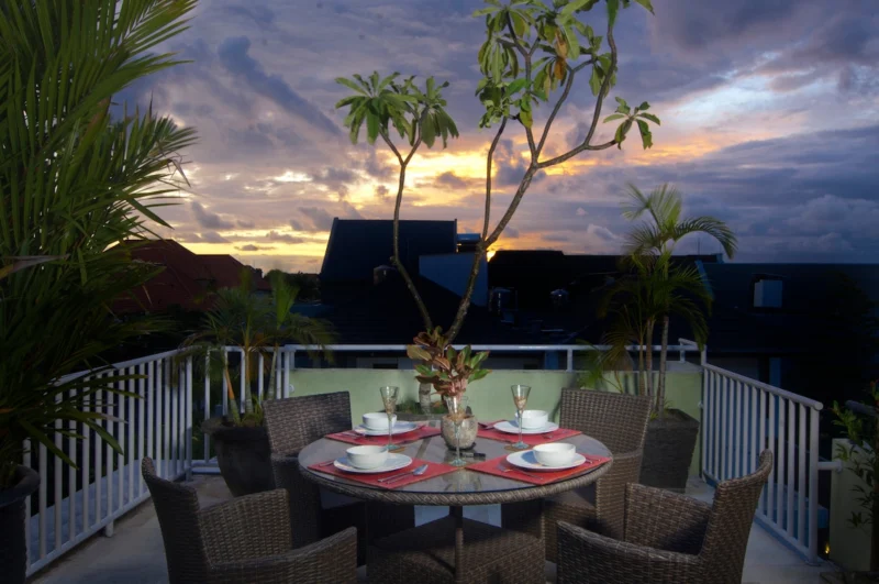 Sunset view from rooftop terrace at Villa Casaneo Bali.