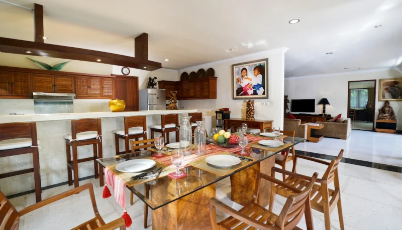 Dining area and kitchen inside Villa Bali Maja.