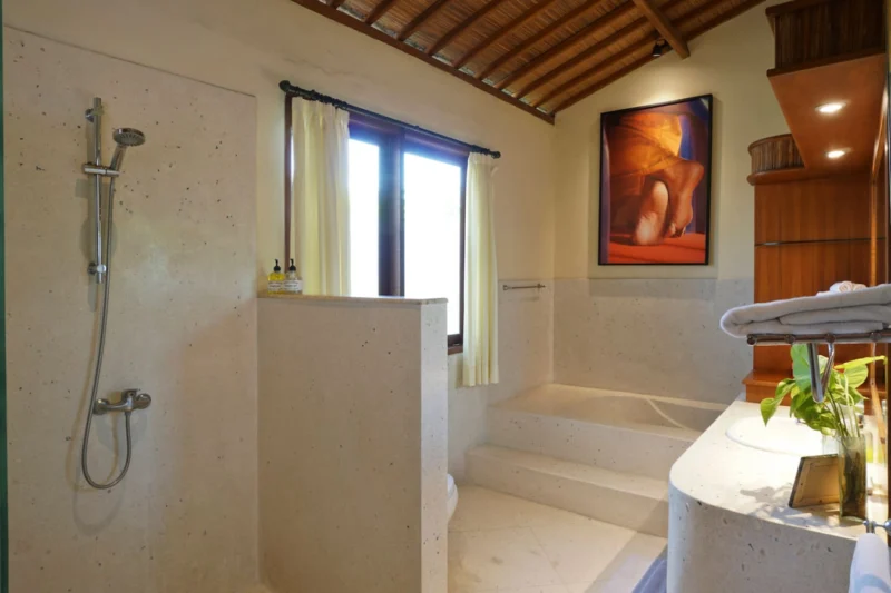 bathroom upstairs with shower and bathtub