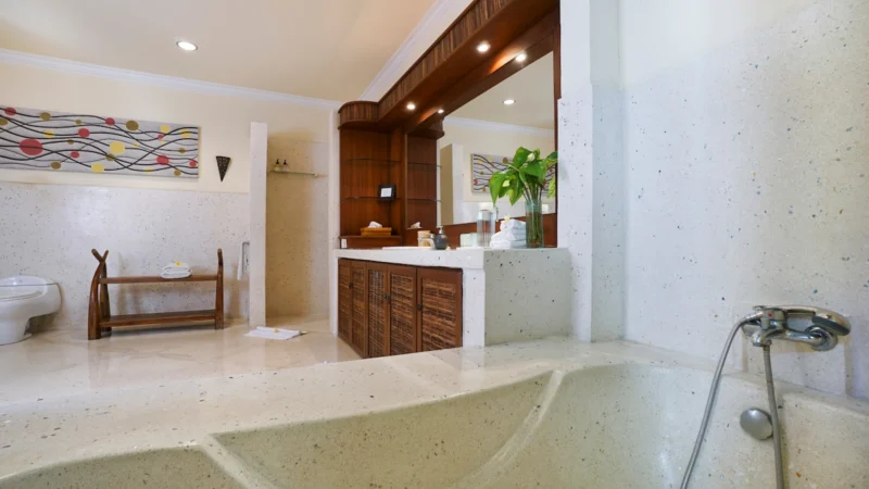 bathroom downstairs with shower and bath tub