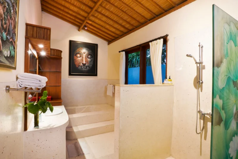 bathroom with shower and bathtub upstairs