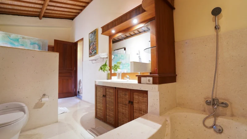 bathroom with shower and bathtub upstairs