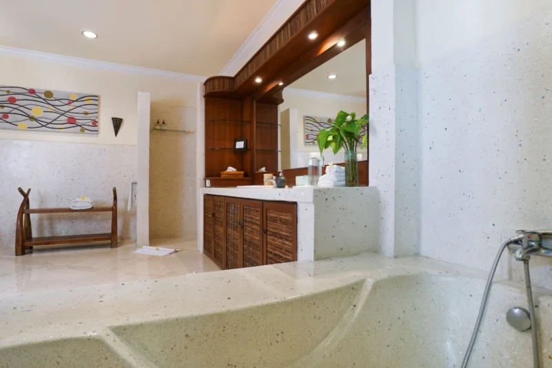 bathroom downstairs with shower and bath tub
