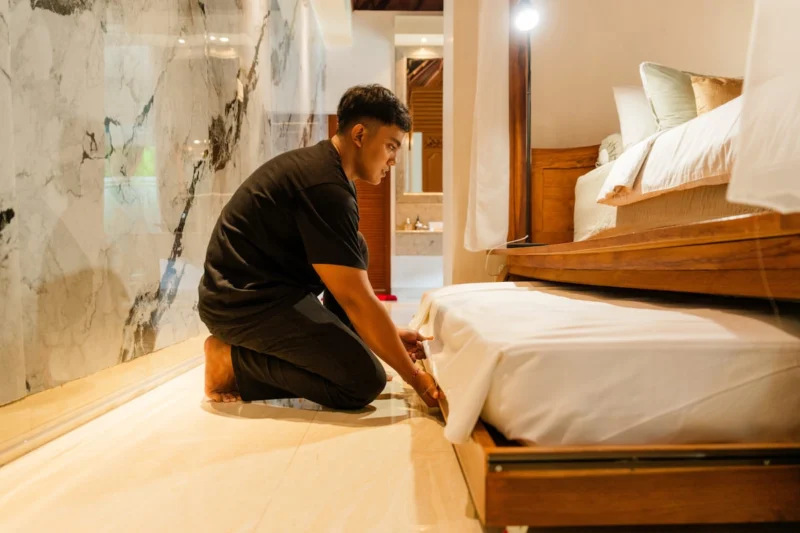 Daily housekeeping is included and runs every morning. The villa team manages the turndown, fresh towels, and all the details in between — so your only job is to enjoy the space. Hotel-standard service in a fully private villa.